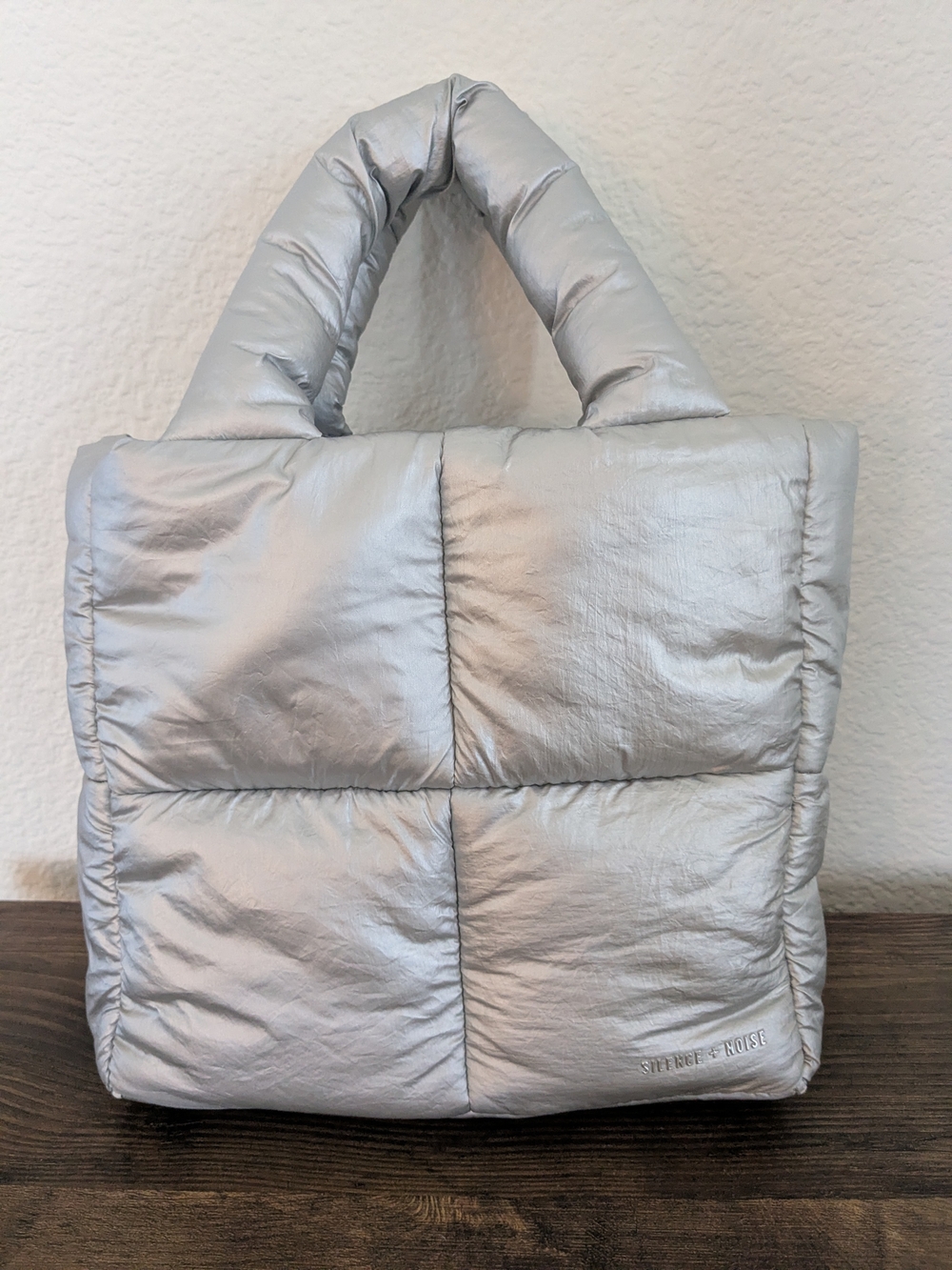 Silence + Noise Silver Quilted Puffer Tote Bag (Missing Crossbody Strap)